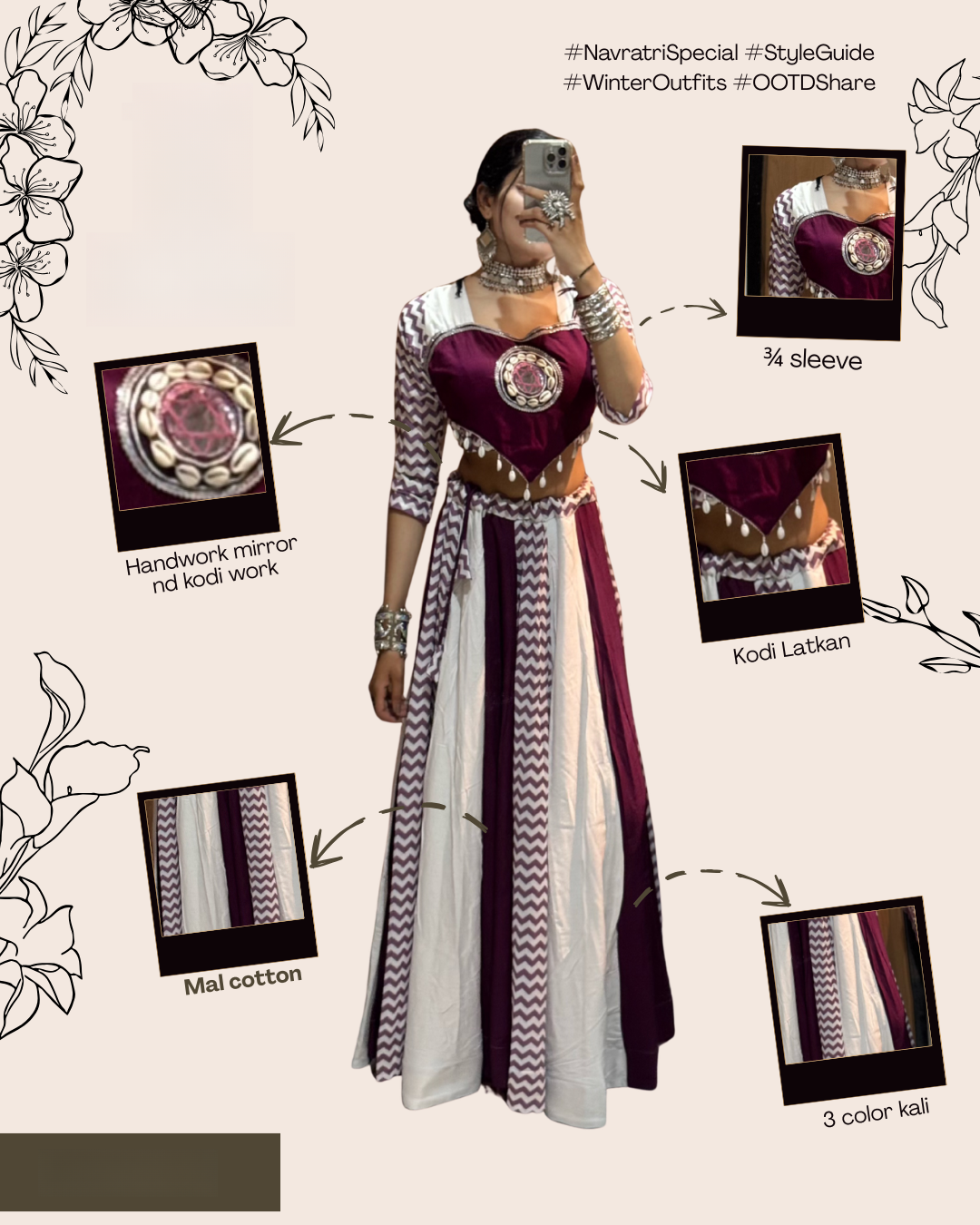 Navratri Special Cotton Chaniya Choli with Kodi & Mirror Work | Traditional Maroon & White Cotton Chaniya Choli Set | Navratri Style Mirror Work Chaniya Choli