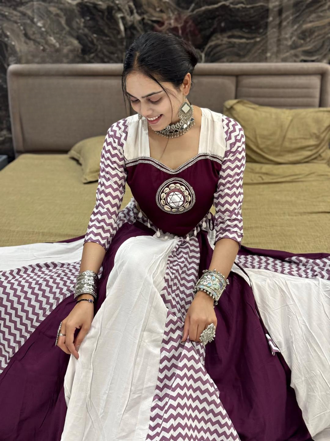 Navratri Special Cotton Chaniya Choli with Kodi & Mirror Work | Traditional Maroon & White Cotton Chaniya Choli Set | Navratri Style Mirror Work Chaniya Choli
