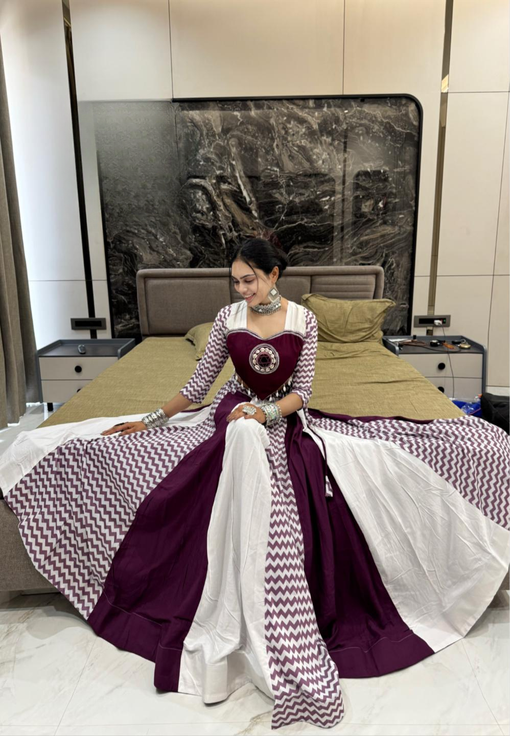 Navratri Special Cotton Chaniya Choli with Kodi & Mirror Work | Traditional Maroon & White Cotton Chaniya Choli Set | Navratri Style Mirror Work Chaniya Choli