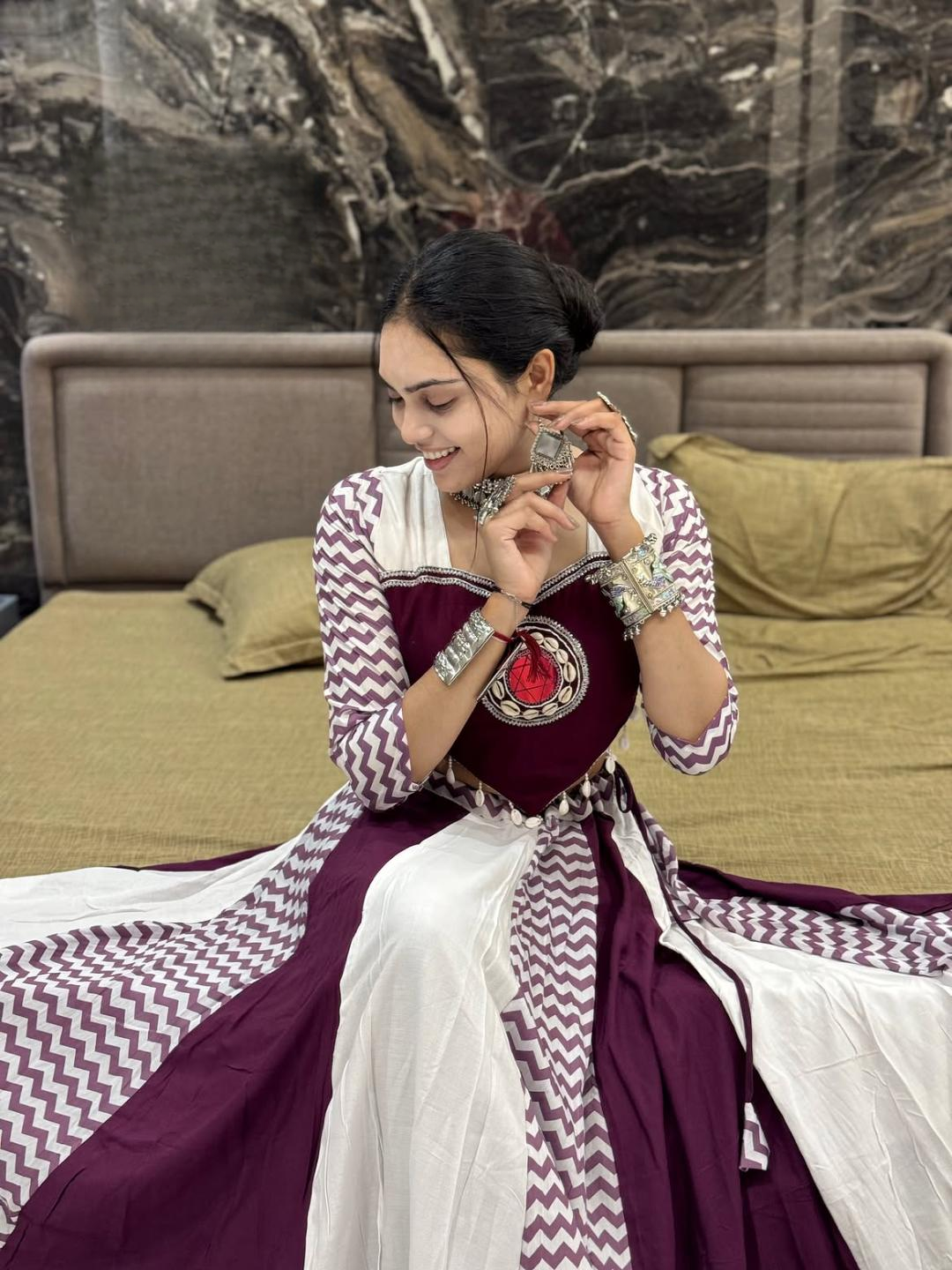 Navratri Special Cotton Chaniya Choli with Kodi & Mirror Work | Traditional Maroon & White Cotton Chaniya Choli Set | Navratri Style Mirror Work Chaniya Choli