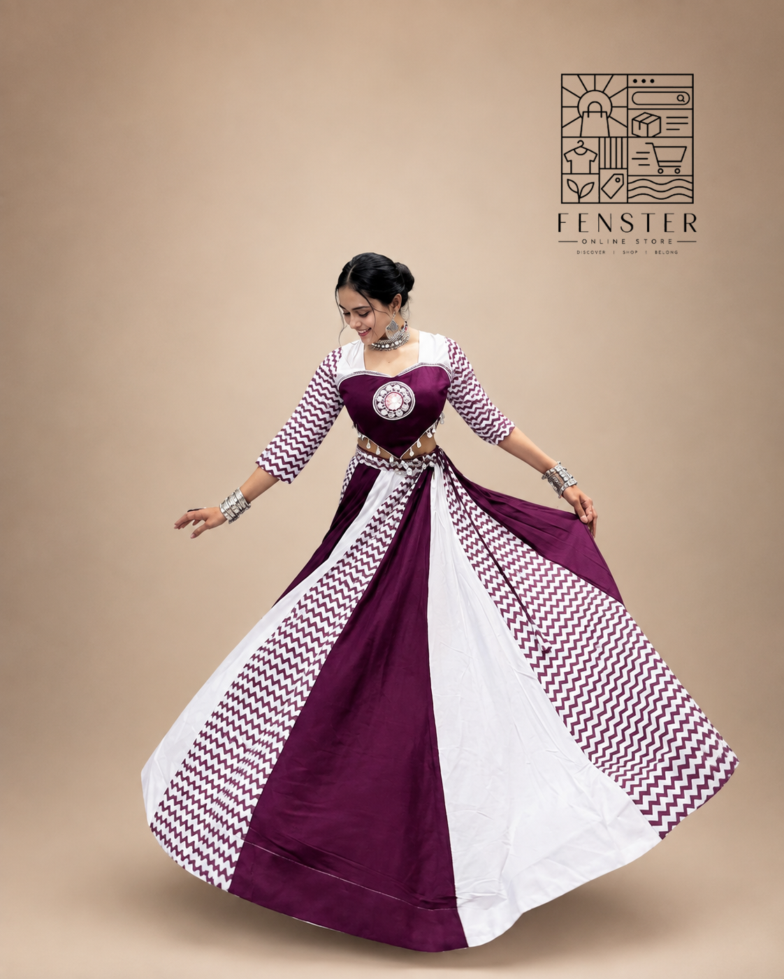 Navratri Special Cotton Chaniya Choli with Kodi & Mirror Work | Traditional Maroon & White Cotton Chaniya Choli Set | Navratri Style Mirror Work Chaniya Choli