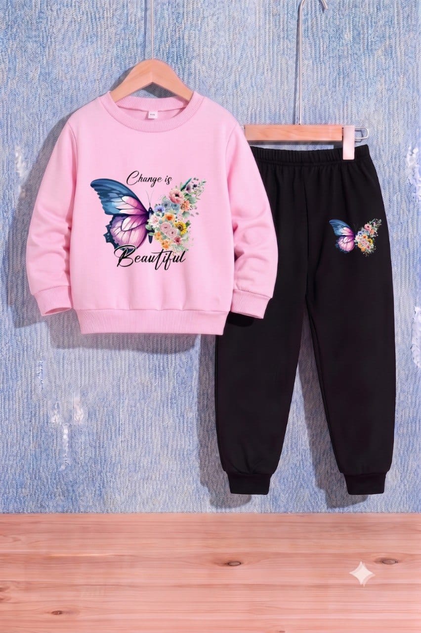 Girls Floral Butterfly Sweatshirt & Track Pants Set